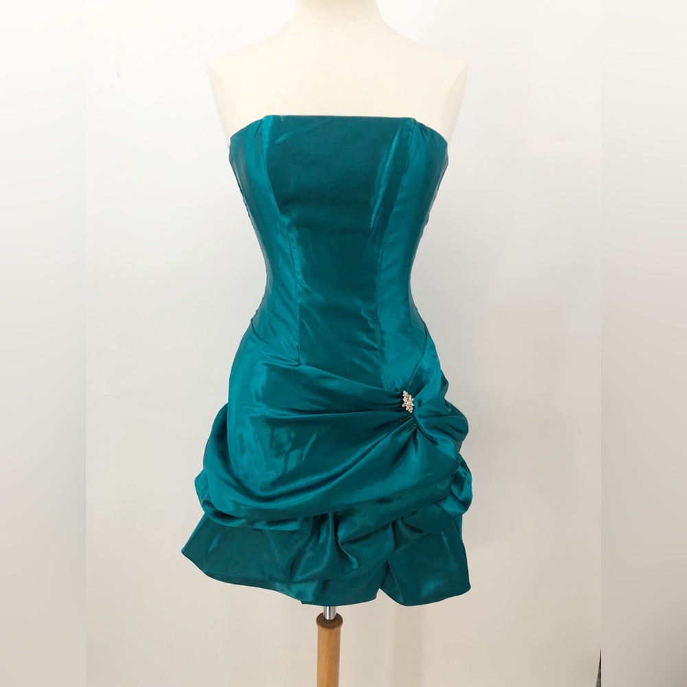 80’s 3 Gunne Sax strapless dress teal green Jessica McClintock mini